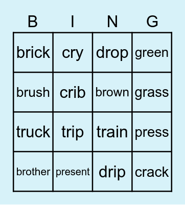 R Blends Bingo Card