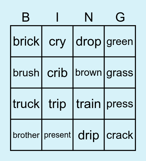 R Blends Bingo Card
