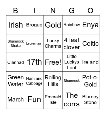 St Pats Bingo Card