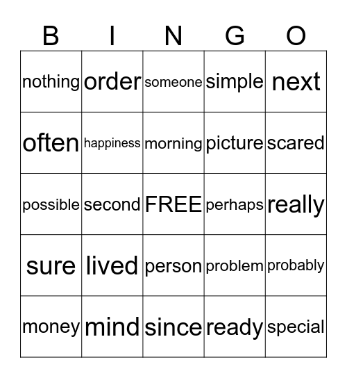 SIGHT WORD BINGO Card