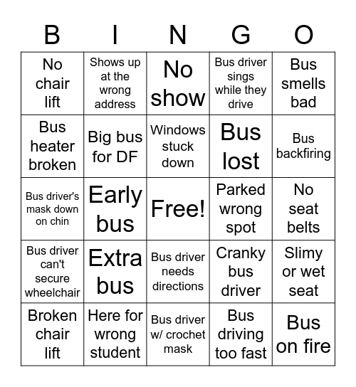 Bus Bingo Card