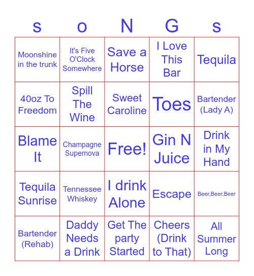 drinking Bingo Card