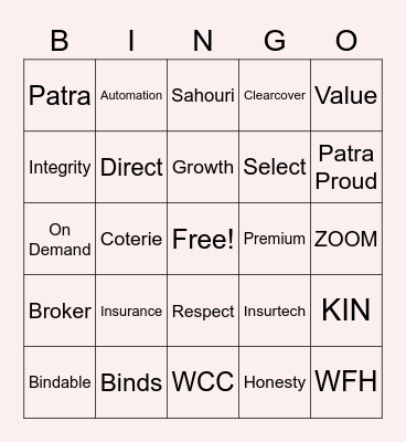 PATRA B*I*N*G*O Bingo Card
