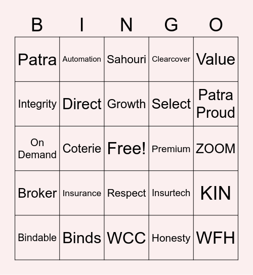 PATRA B*I*N*G*O Bingo Card