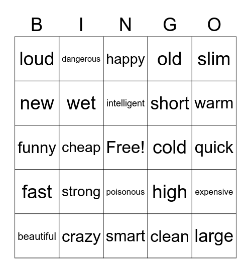 Adjectives Bingo Card