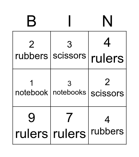 school objects bingo Card