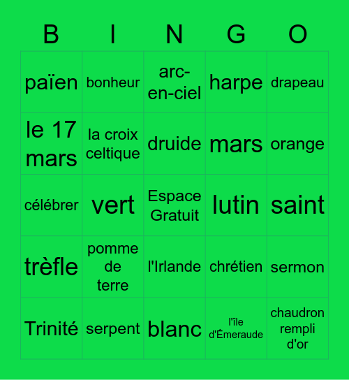 La fête de la Saint-Patrick Bingo Card