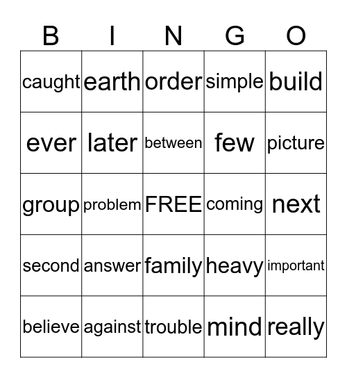 SIGHT WORD BINGO Card