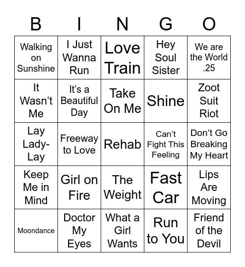Music Bingo 31 Bingo Card