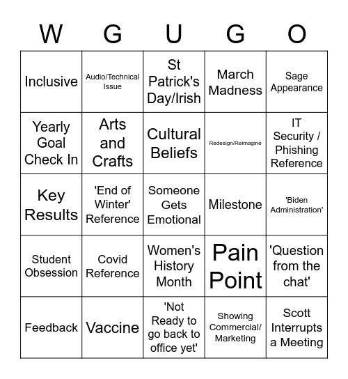 Town Hall Bingo Card