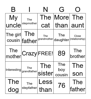 La familia Bingo Card