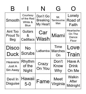 Music Bingo 7 Bingo Card