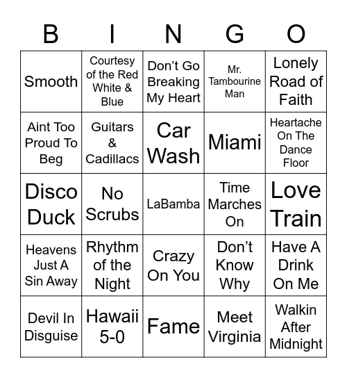Music Bingo 7 Bingo Card