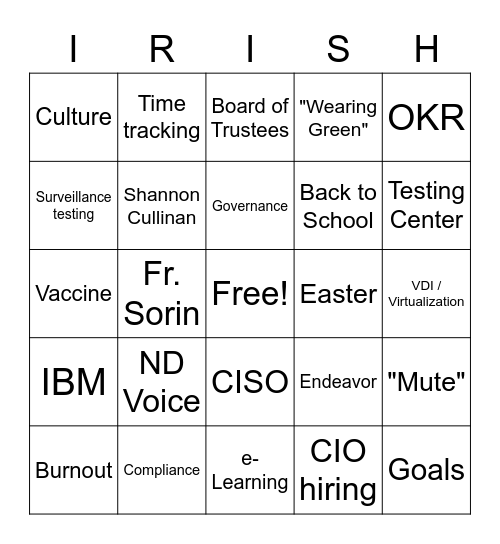 All Hands 3/17/21 Bingo Card