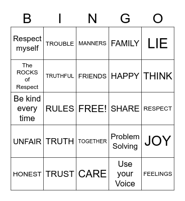 Honesty Bingo Card