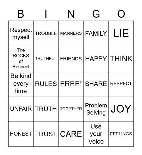 Honesty Bingo Card