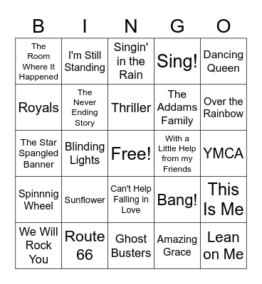 Foothill Choir Songs Bingo Card