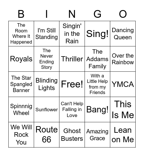 Foothill Choir Songs Bingo Card
