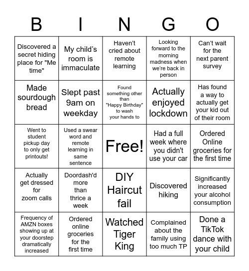Parent Cocktail Night Bingo Card
