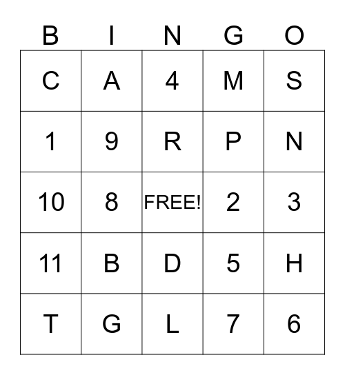 Letter and Number Fun Bingo Card