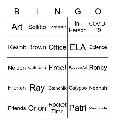Student Acknowledgment Mann Bingo Card