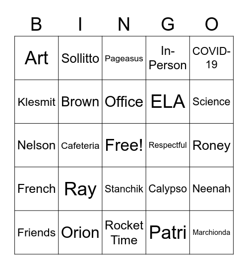 Student Acknowledgment Mann Bingo Card