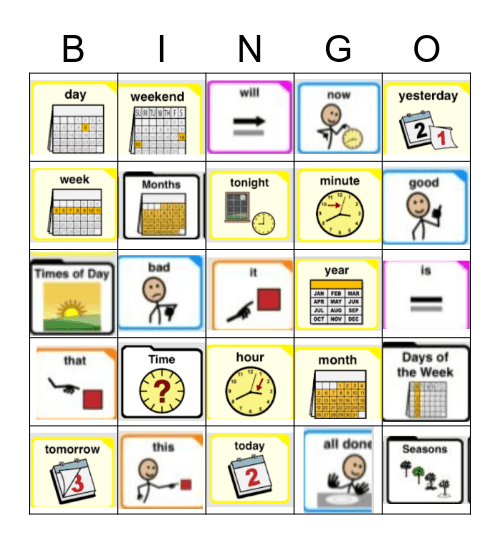 Proloquo2go Time 2.0 Bingo Card