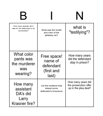 Untitled Bingo Card