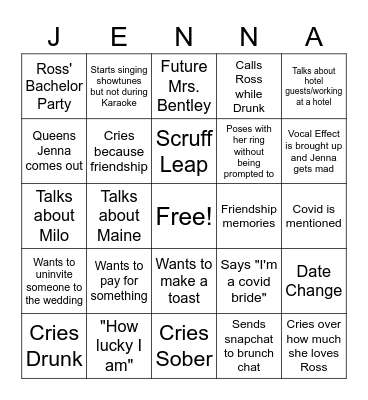 Jenna's Bachelorette Bingo Card