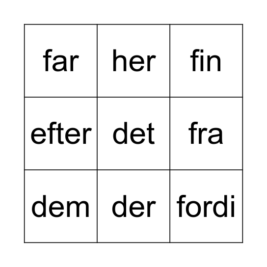 Dansk Banko Bingo Card