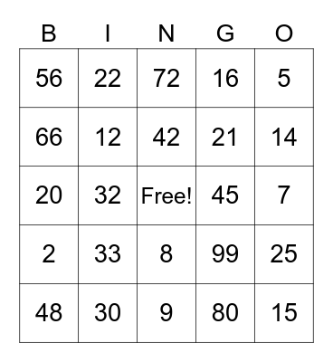 Multiplication/Division Board Bingo Card