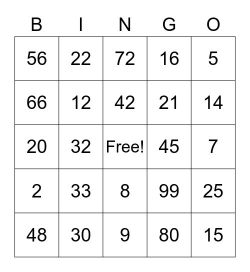 Multiplication/Division Board Bingo Card