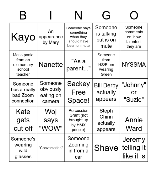 Music Department Bingo Card