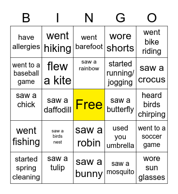 Springtime Bingo Card