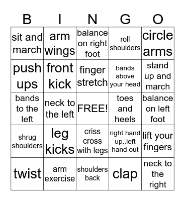 exercise bingo Card