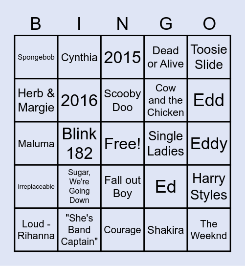 Music & Entertainment Bingo Card