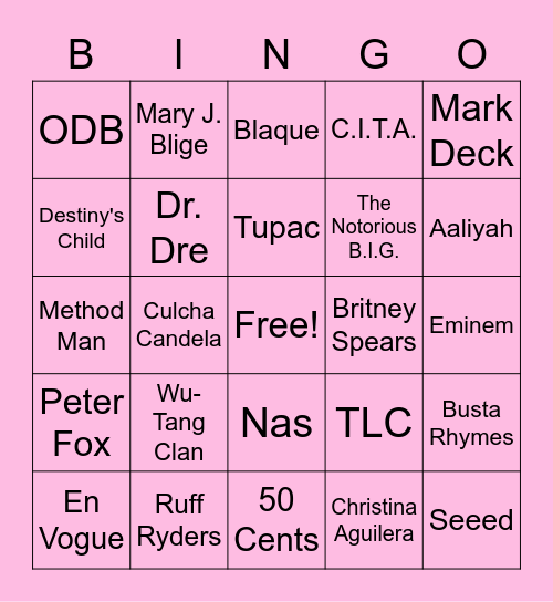 Jules' Music Bingo Card