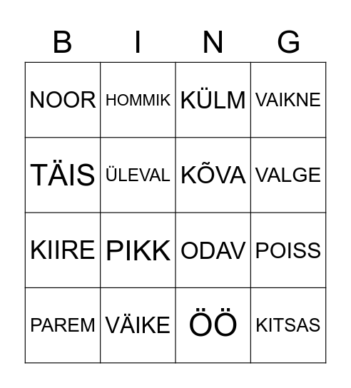 "VASTANDSÕNAD" RÄNDAJAD 2021 Bingo Card