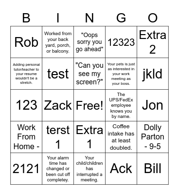 WFH Bingo Card