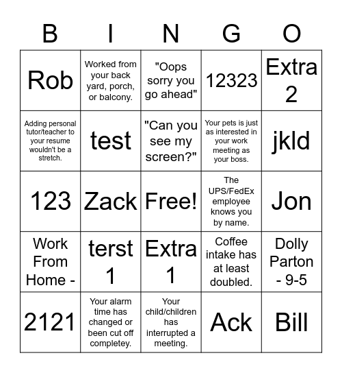 WFH Bingo Card