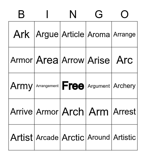 Structural Analysis Ar- Bingo Card