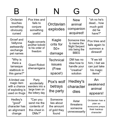 Rime of the Frostmaiden Bingo Card