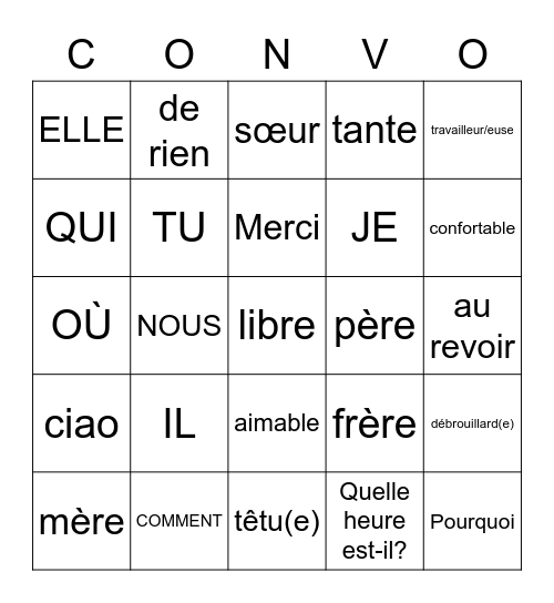 Convo 3 vocabulaire Bingo Card