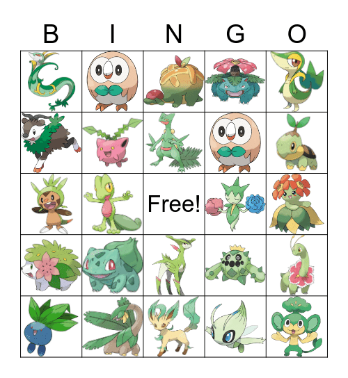 Grass Type Pokemon Bingo Card