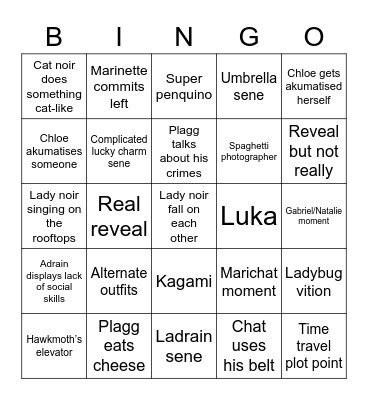 Miraculous movie bingo Card