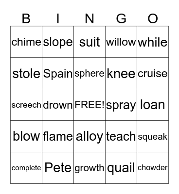 2B Final e/ Vowel Team Bingo Card