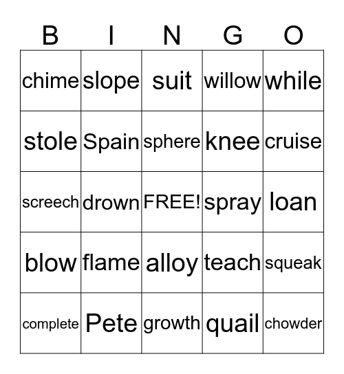 2B Final e/ Vowel Team Bingo Card