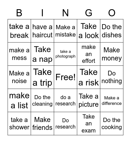 Do, Take, Make Bingo Card
