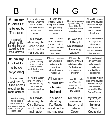 TA Bingo Card