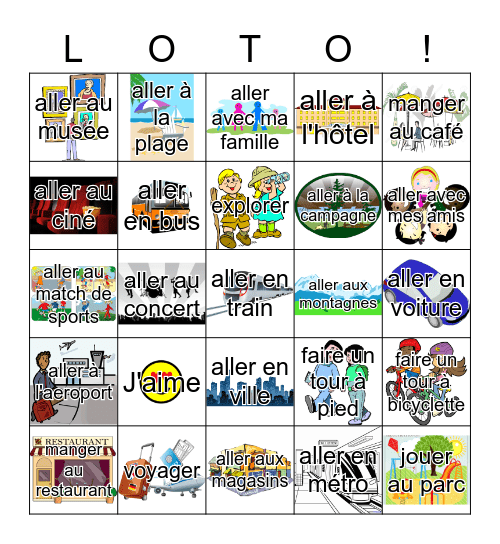 Allons-y En Vacances Bingo Card